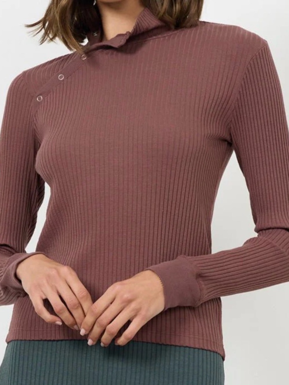 LAmade Andre Long Sleeve Snap Turtleneck - Ribbed Long Sleeve Top- NWOT - Size L